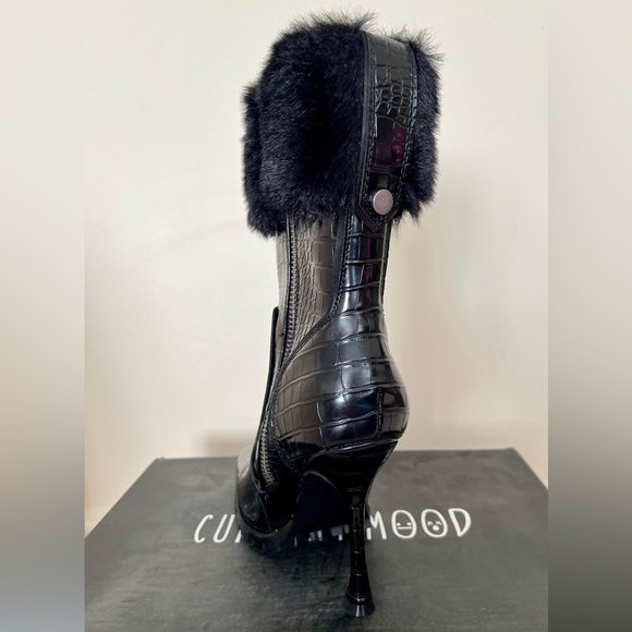 NIB Dolls Kill Current Mood Call The Shots Vegan Croc-Embossed Heeled Boots Blk - Picture 5 of 15